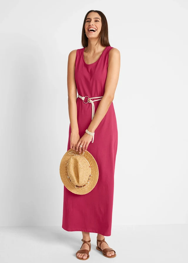 Katoenen maxi jurk (set van 2) • kiezelbeige gebloemd+effen bessenrood • product-page.page-title-suffix