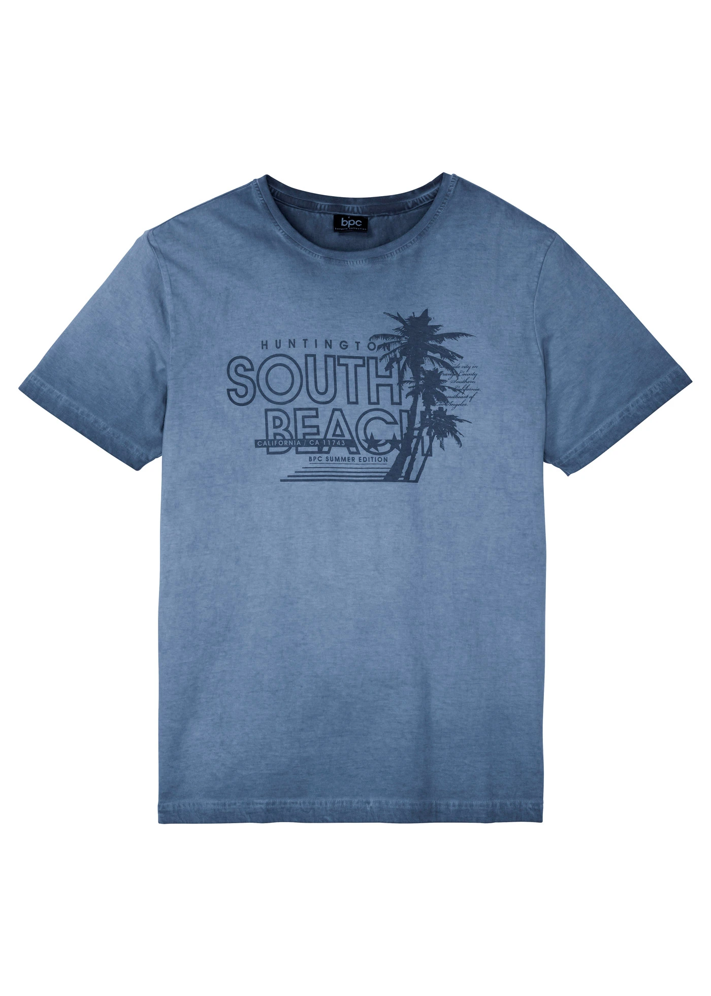 Tričko se sepraným vzhledem, z čisté organické bavlny • indigo s potiskem • bonprix obchod