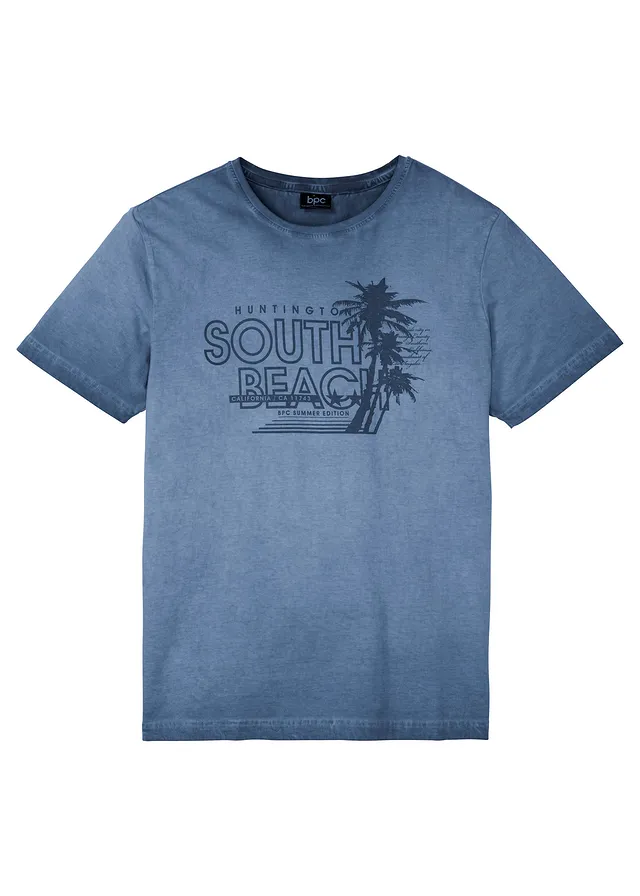 Tričko se sepraným vzhledem, z čisté organické bavlny • indigo s potiskem • bonprix obchod