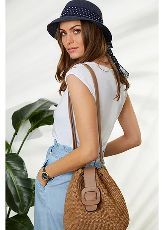 Torebka worek w optyce plecionki • kremowo-koniakowy • sklep bonprix