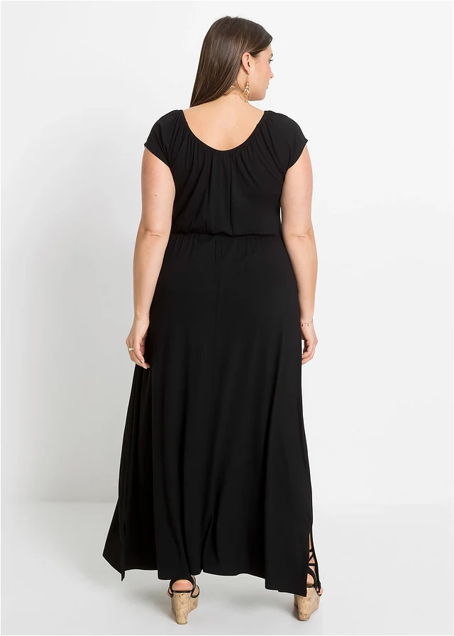 Robe longue en viscose extensible, Couleur: noir