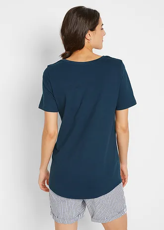 Katoenen T-shirt met maritieme print, Kleur: donkerblauw met print