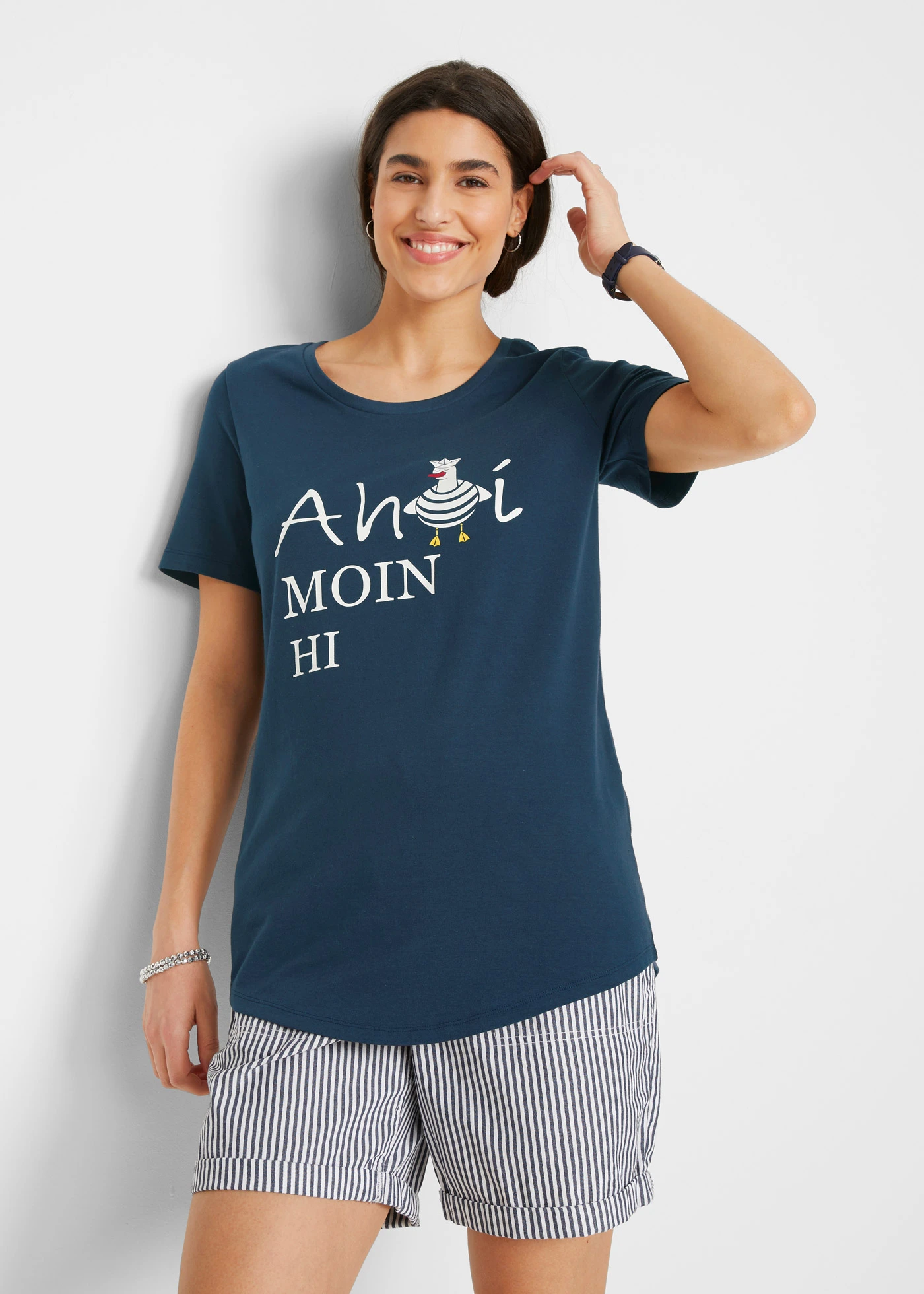Katoenen T-shirt met maritieme print • donkerblauw met print • bonprix online shop