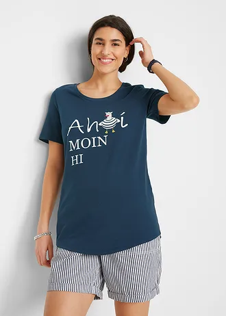 Katoenen T-shirt met maritieme print • donkerblauw met print • bonprix online shop