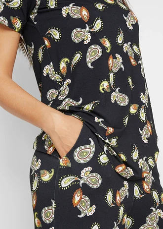 Bluzka i spodnie culotte z lejącej wiskozy (komplet dwuczęściowy) • czarny ze wzorem paisley • sklep bonprix