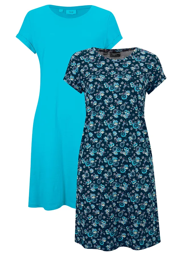 Úpletové šaty s bočnými rozparkami, z čistej bavlny (2 ks v balení)