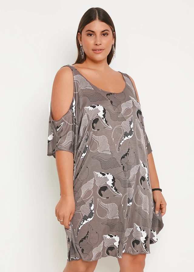 Robe de plage en viscose, Couleur: gris imprimé