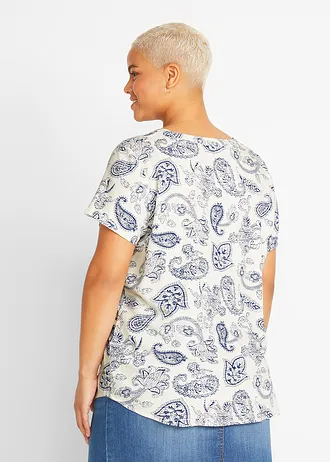 Blouse, korte mouw, Kleur: wolwit-indigo paisley