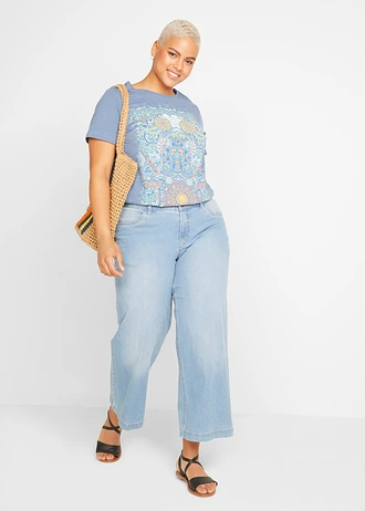 Tricou din bumbac 100%, culoare: albastru blugi cu imprimeu