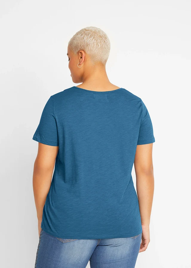 T-shirt 100% coton, Couleur: bleu jean imprimé