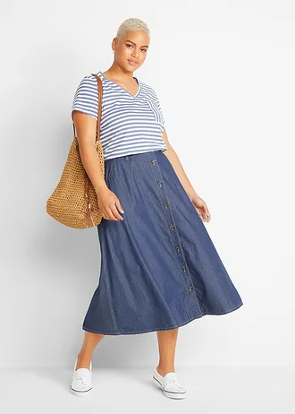 T-shirt, gestreept, Kleur: jeansblauw-wit gestreept