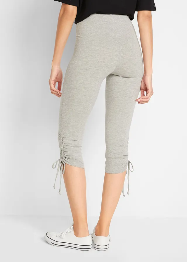 Lot de 2 leggings corsaire avec fronces, Couleur: noir + gris clair chiné