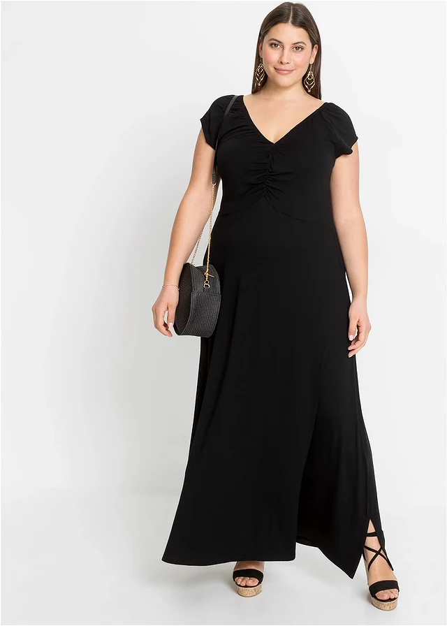 Robe longue en viscose extensible, Couleur: noir