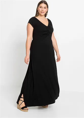 Rochie maxi din material cu viscoză, culoare: negru