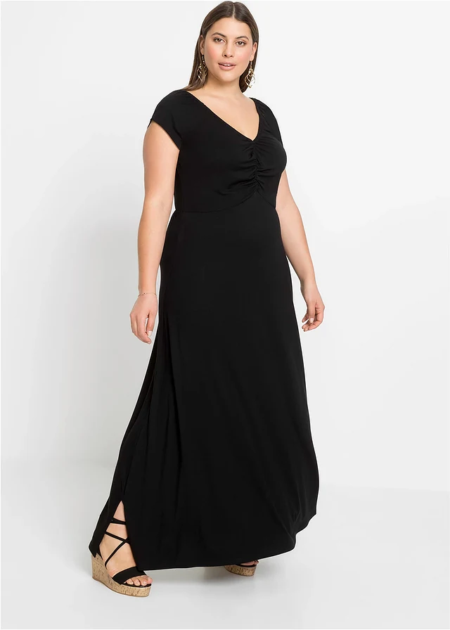 Robe longue en viscose extensible, Couleur: noir