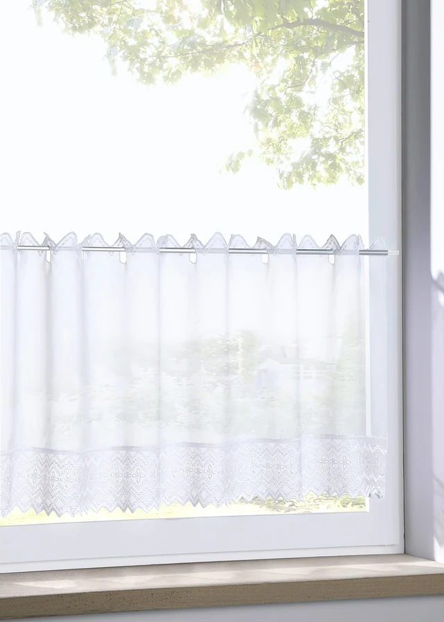 Brise-bise avec bordure brodée, Couleur: blanc