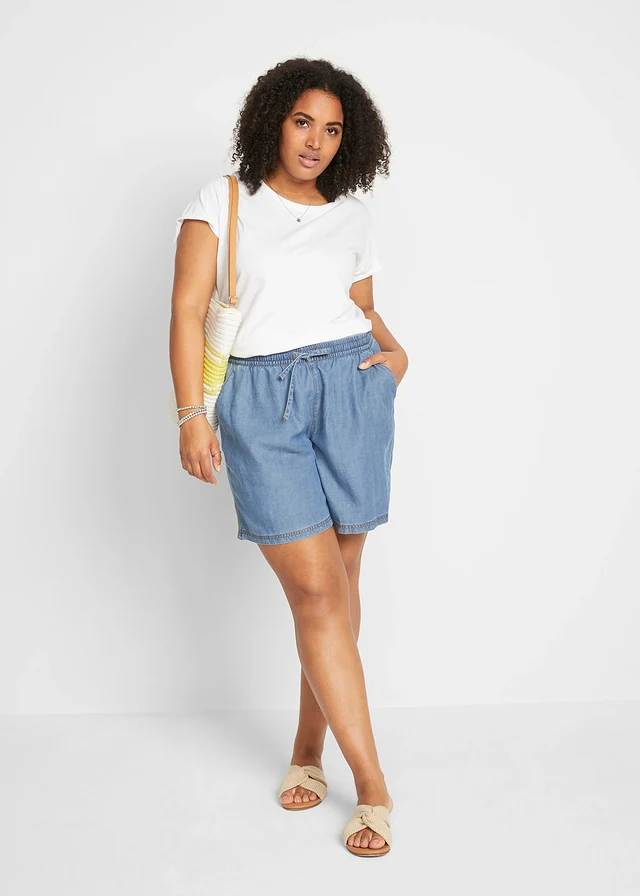 Short en denim léger avec du lin, Couleur: bleu clair denim