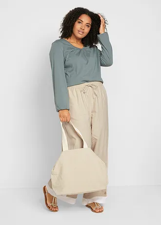 Triko s dlouhým rukávem a průvlekem na gumičku, z čisté bavlny, barva: eukalyptově zelená