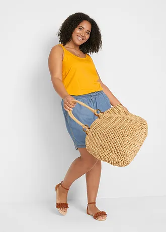 Longtop met biologisch katoen (set van 2), Kleur: saffraangeel - donkerblauw