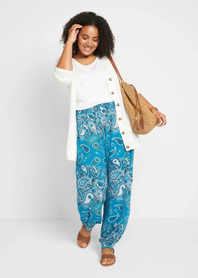 Sarouel fluide en jersey viscose, Couleur: turquoise paisley