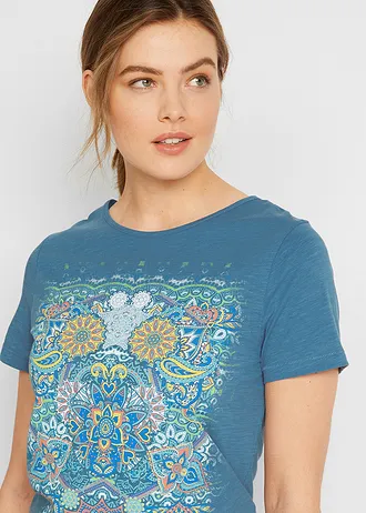 T-shirt van puur katoen • jeansblauw met print • bonprix online shop