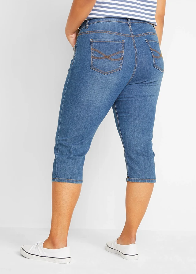 Jean slim, taille mi-haute, longueur 3/4, Couleur: bleu used