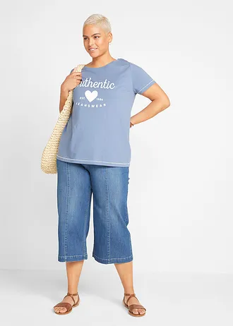 T-shirt, Kleur: jeansblauw met print