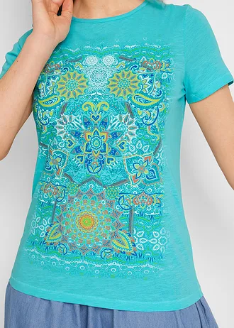 T-shirt 100% coton • turquoise mat imprimé • Boutique bonprix