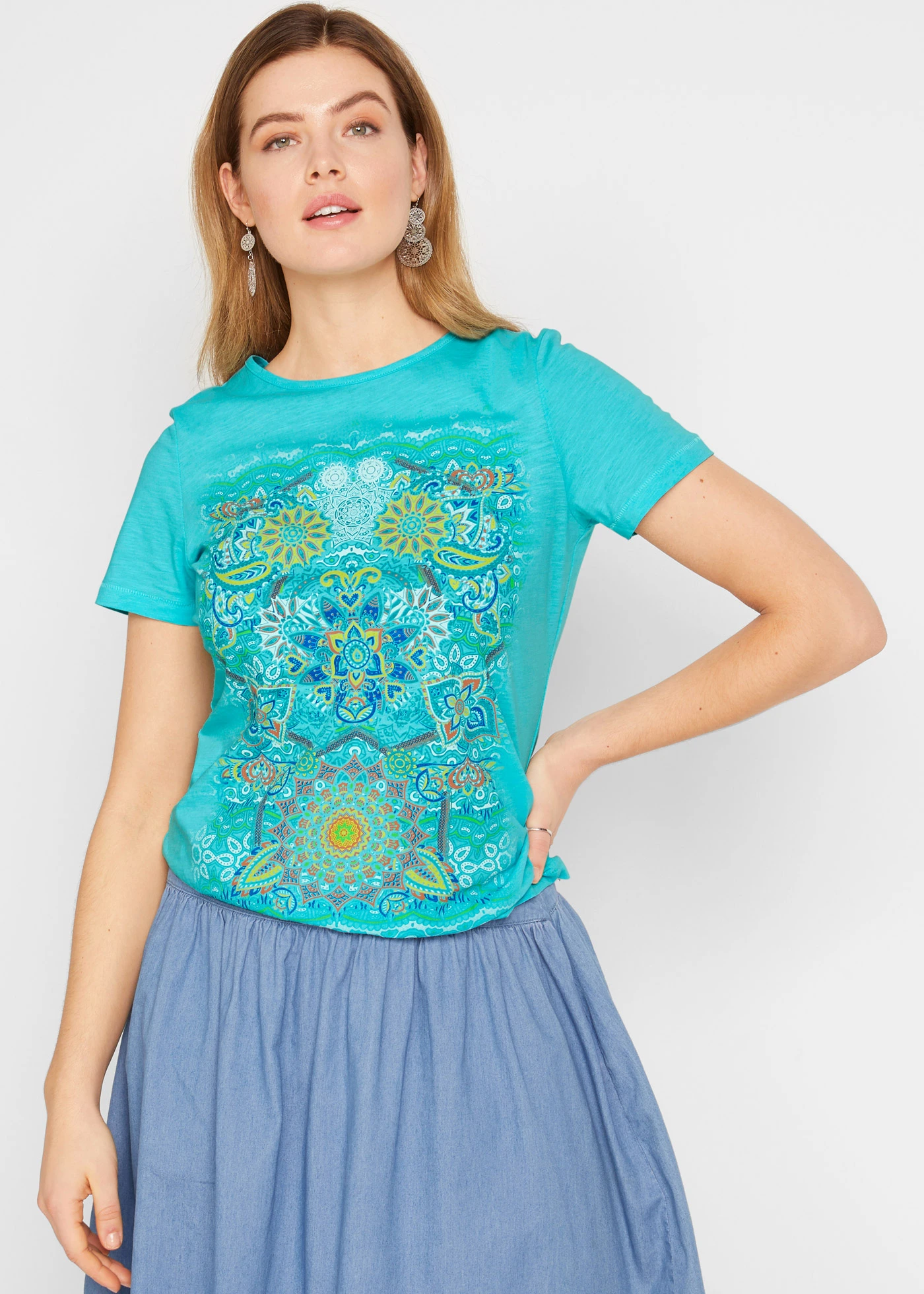 T-shirt 100% coton • turquoise mat imprimé • Boutique bonprix