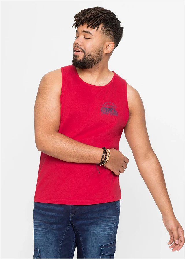 Tanktop (set van 3), Kleur: donkerblauw+rood+middenblauw met print