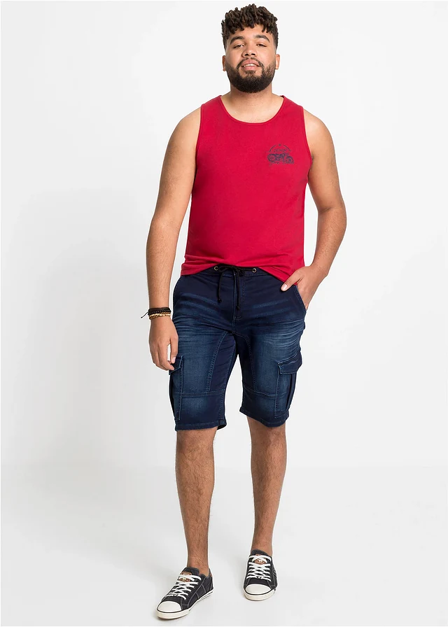 Tanktop van puur katoen (set van 3), Kleur: donkerblauw + rood + middenblauw