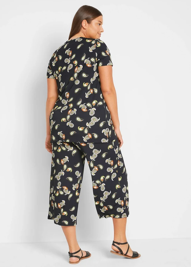 Shirt en culotte in een soepele viscosemix (2-dlg. set), Kleur: zwart