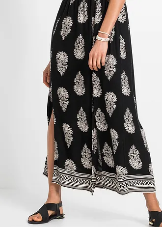 Carmen šaty ze splývavé viskózy • černo-béžová s grafickým potiskem • bonprix obchod