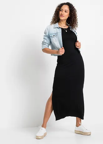 Robe fluide en jersey viscose extensible • noir • Boutique bonprix