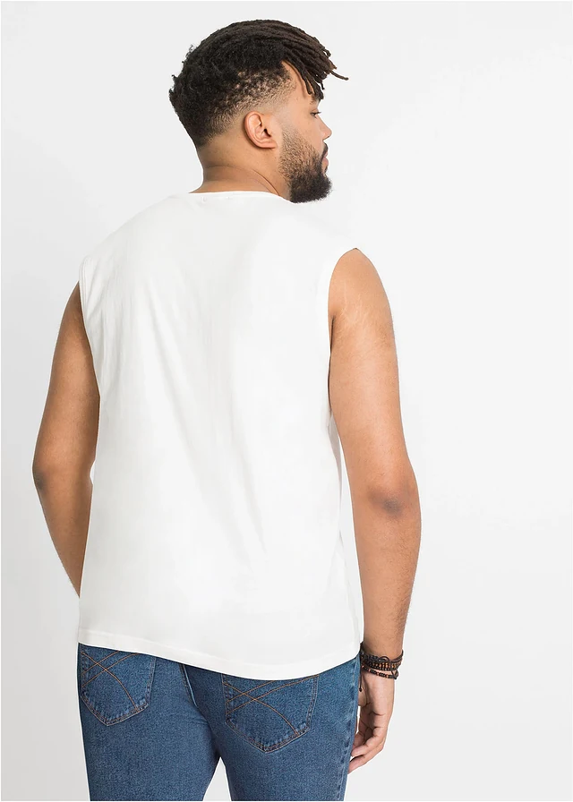 Lot de 2 débardeurs marcel 100% coton, Couleur: indigo+écru imprimé