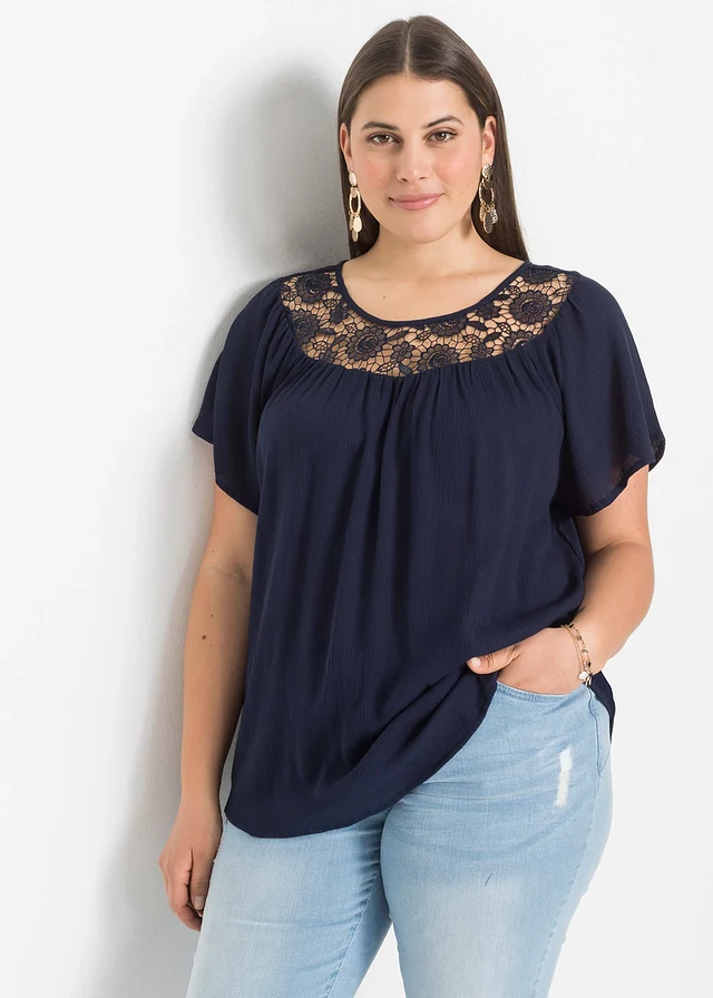 Blouse 100% viscose, Couleur: bleu foncé