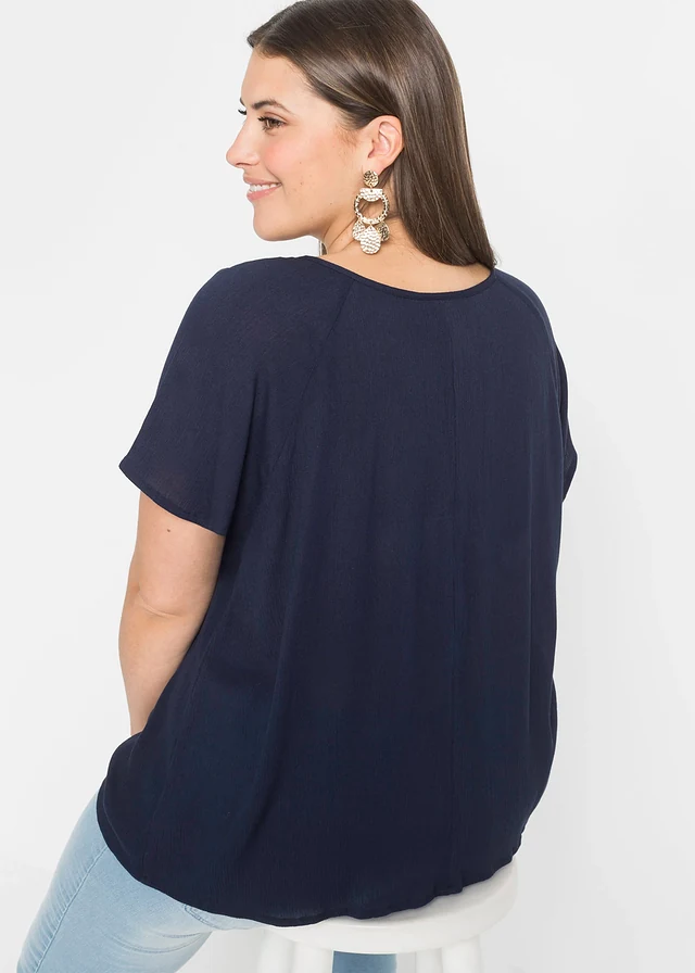 Blouse van viscose, Kleur: donkerblauw