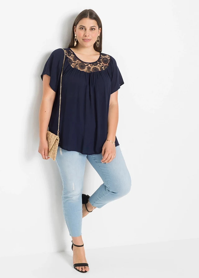 Blouse 100% viscose, Couleur: bleu foncé