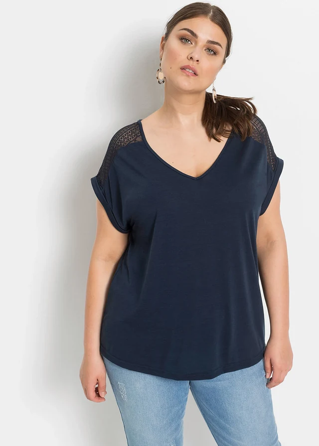 T-shirt doux en viscose extensible, Couleur: bleu foncé