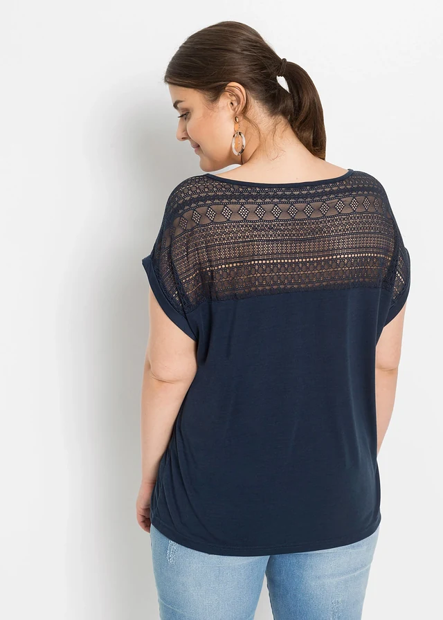 T-shirt doux en viscose extensible, Couleur: bleu foncé