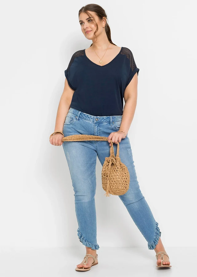 T-shirt doux en viscose extensible, Couleur: bleu foncé