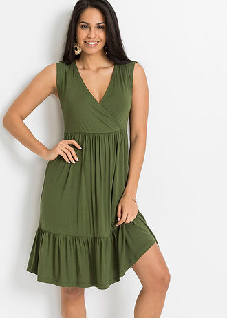 Jersey jurk van een viscosemix, Kleur: olijfgroen