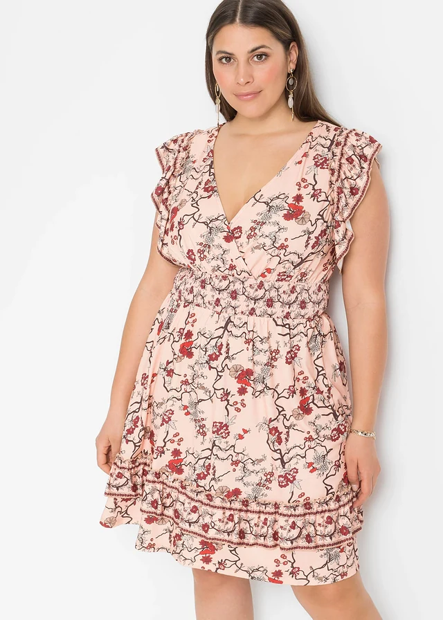 Robe en jersey à volants, Couleur: abricot floral
