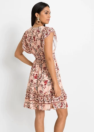 Robe en jersey à volants • abricot floral • Boutique bonprix