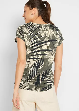 Tricou imprimat cu mâneci mini, bumbac, culoare: verde imprimat