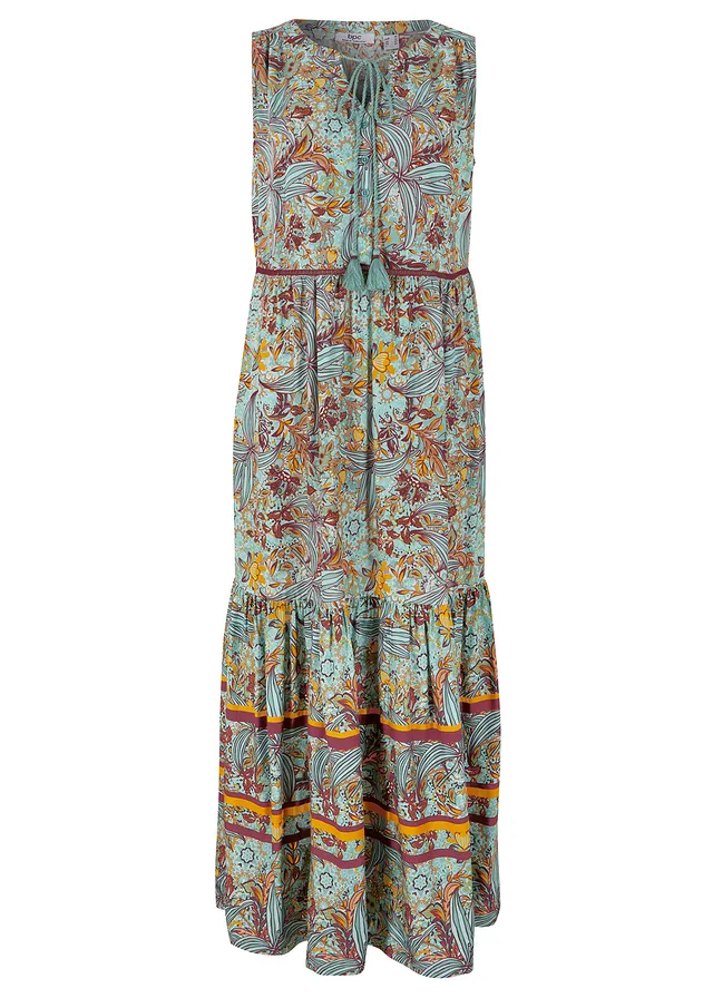 Rochie maxi cu borduri imprimate • verde de mare • magazin bonprix