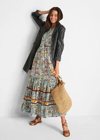 Geweven maxi jurk met print • grijsgroen • bonprix online shop