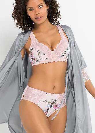 Maxislip met sierlijk kant (set van 2), Kleur: zacht roze gebloemd+wit-zacht roze