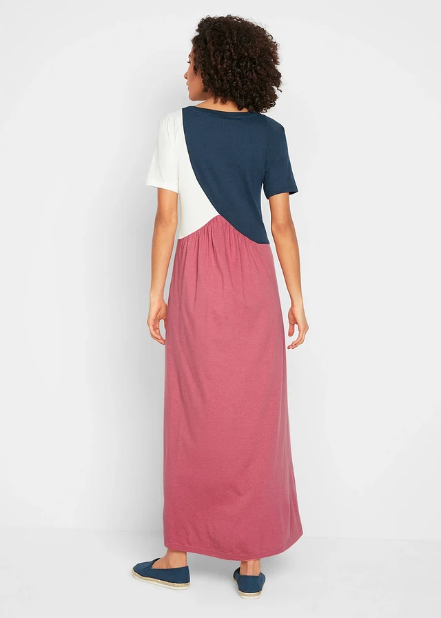 Wijde maxi shirtjurk van katoen-viscose • lichtrood - donkerblauw - wolwit • product-page.page-title-suffix