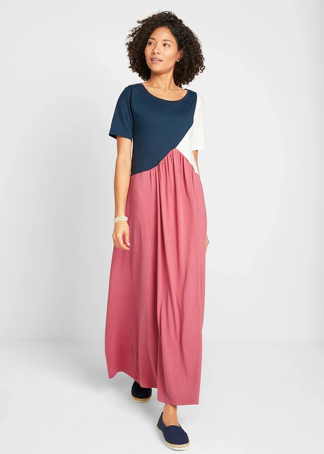 Robe longue en jersey, color block • rouge clair / bleu foncé / écru • product-page.page-title-suffix